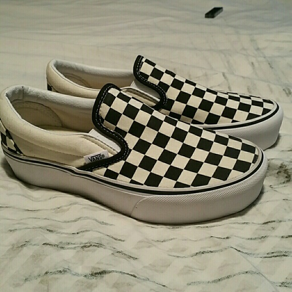 black and white checkered platform vans